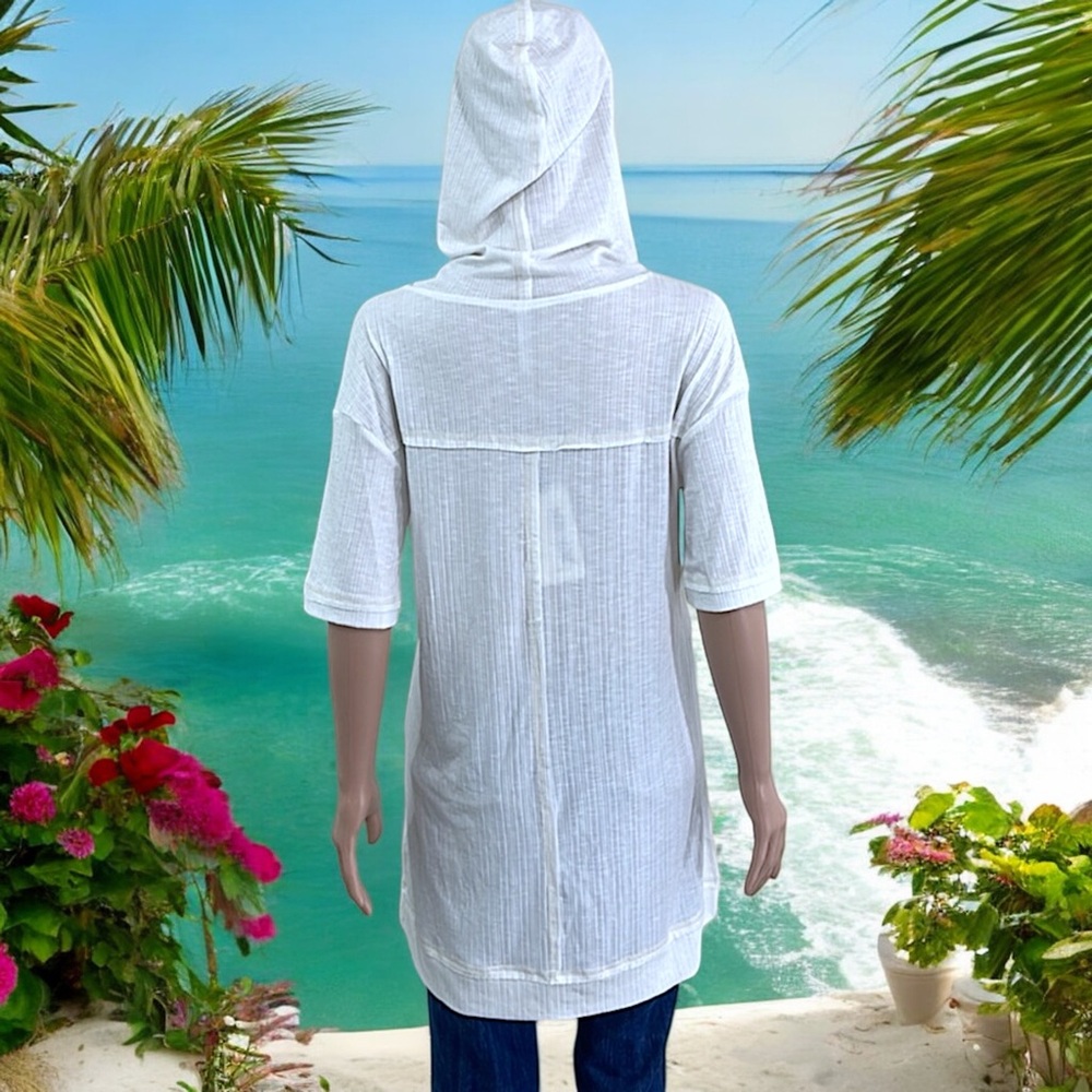 NEW Mur Mur Off-White Ribbed Short Sleeve Hooded Swimsuit Coverup - Picture 8 of 16